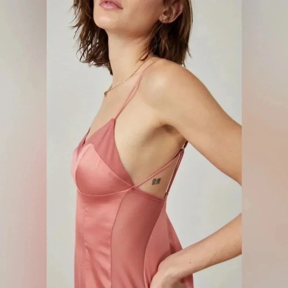 NWT Free People City Cool Midi Slip Dress Size Medium in Canyon Clay Pink